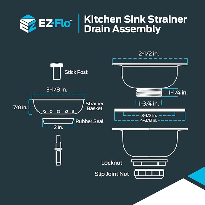 EZ-FLO Double Cup Kitchen Sink Strainer Drain Assembly, 3-1/2 to 4 Inch Opening, 1-1/4 Inch Standard Shank, Stainless Steel, 30017