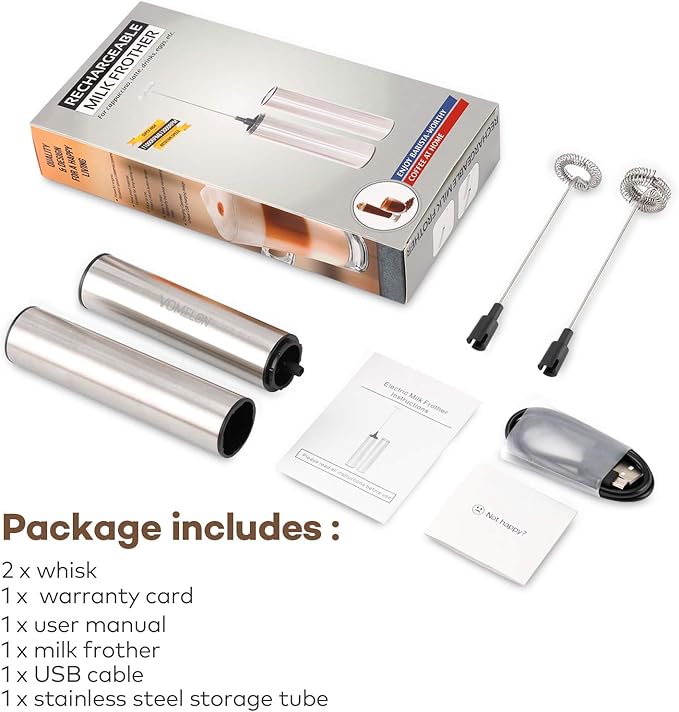 Rechargeable Milk Frother Battery Operated,2-Speed Portable Travel Frother,Electric Milk Foamer Coffee Frother for Latte, Cappuccino, Hot Chocolate Drink Mixer with Double Mini Whisks and USB Cable