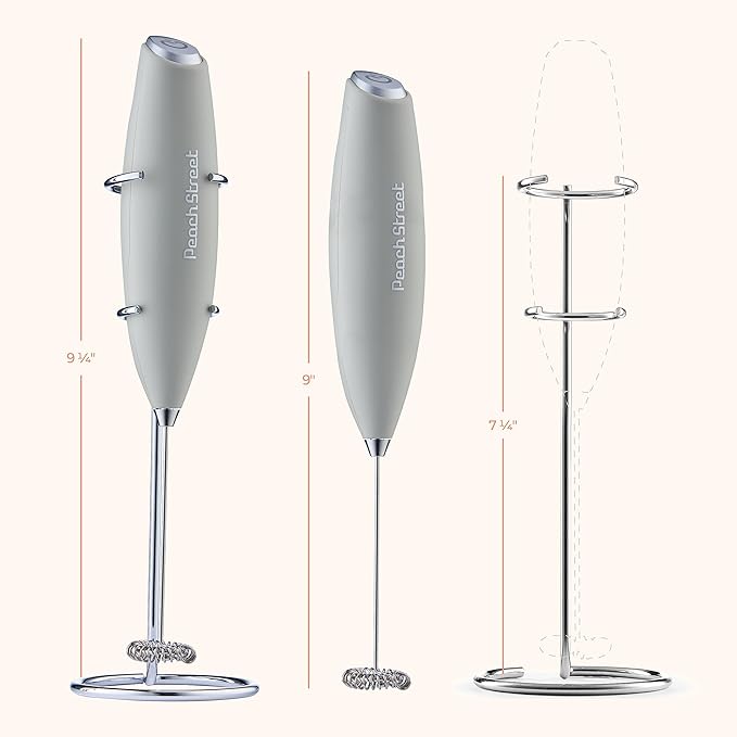 Powerful Handheld Milk Frother, Mini Milk Foamer, Battery Operated Stainless Steel Drink Mixer with Frother Stand