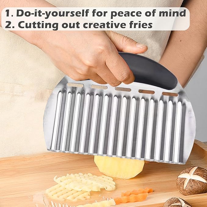 Hendiy Onion Holder for Slicing and Large Crinkle Cutter French Fry Cutter, Onion Slicer Veggie Chopper, Tomato Slicers Potato Wavy Chopper, Kitchen Food Slicer(One Onion Slicers & One Potato Cutter)