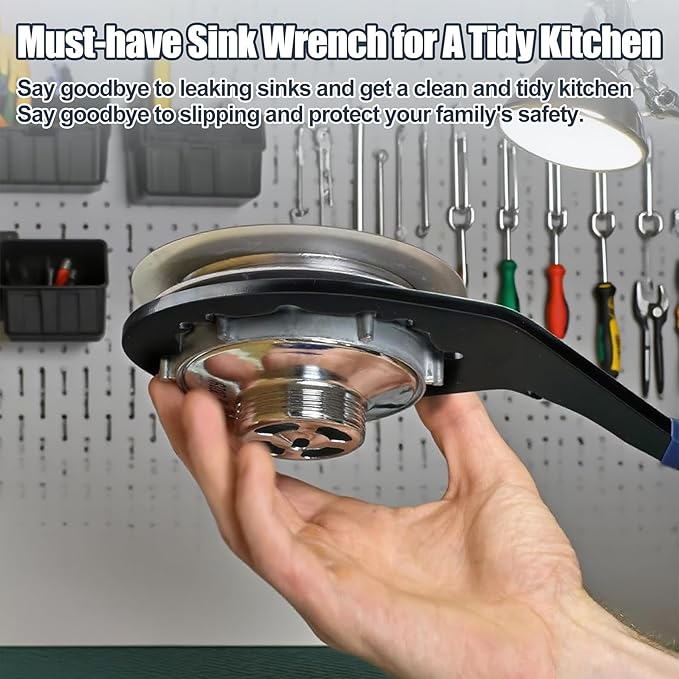 Universal Sink Drain Wrench for Loosen Tighten Strainer Locking Nut Fits All 4-, 6- and 8-tab, Toilet Bathroom Kitchen Sink Wrench