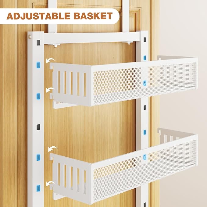 Pantry Door Organizers and Storage,8-Tier Large Wide Metal Heavy-Duty Frame Over the Door Spice Rack, 2 in 1 Wall-Mounted or Hanging shelf for Kitchen, Bathroom, Laundry Room, Bedroom, Closet &Nursery