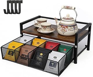 Tea Bag Organizer, Tea Bag Holder, Wood Tea Box 8 Compartments, Tea Station