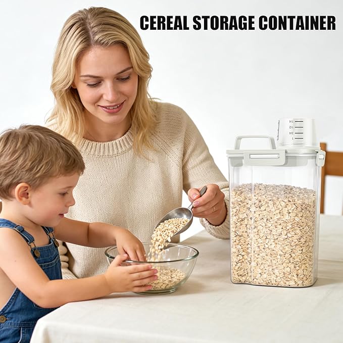 TBMAXS 2 Pack 3 Lbs Dog Cat Food Storage Containers for Travel, Portable Pet Food Storage Container, Easy-Pouring Bird Seed Dispenser, Airtight Rice Cereal Oatmeal Flour Holder -Beige