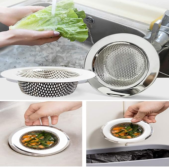 Seatery 4-Piece Kitchen Sink Strainers - 4.5 Inch Stainless Steel Sink Drain Filter with Food Scraps Catcher