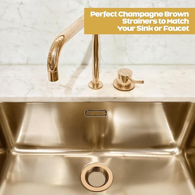 Retisee 2 Pcs Sink Strainer Stainless Steel Kitchen Sink Drain Strainer Basket Cover Mesh Hair Food Catcher, Large Wide Rim of 4.4 Diameter (Champagne Bronze)
