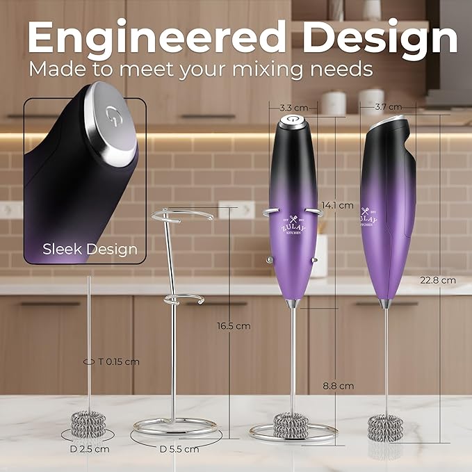 Zulay Kitchen Powerful Milk Frother Wand With Duracell Batteries - Ultra Fast Handheld Drink Mixer - Electric Whisk Foam Maker for Coffee, Lattes, Cappuccino & Matcha - Triple Whisk - Nebula