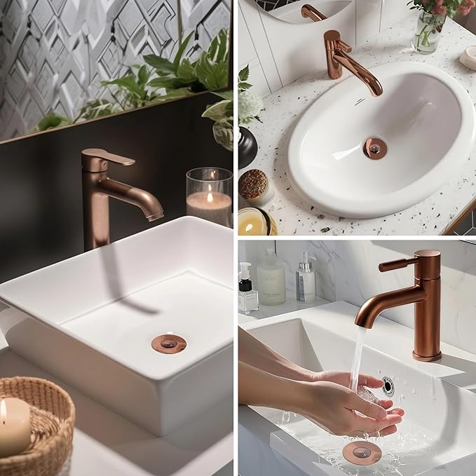 Hibbent Upgraded 3 in 1 Bathroom Sink Drain Strainer, Universal Pop Up Stopper with Removable Stainless Steel Filter Basket Hair Catcher, Sink Plug for 1.1''~2.36'' Basin, Brass Bullet Core, Rose Gold