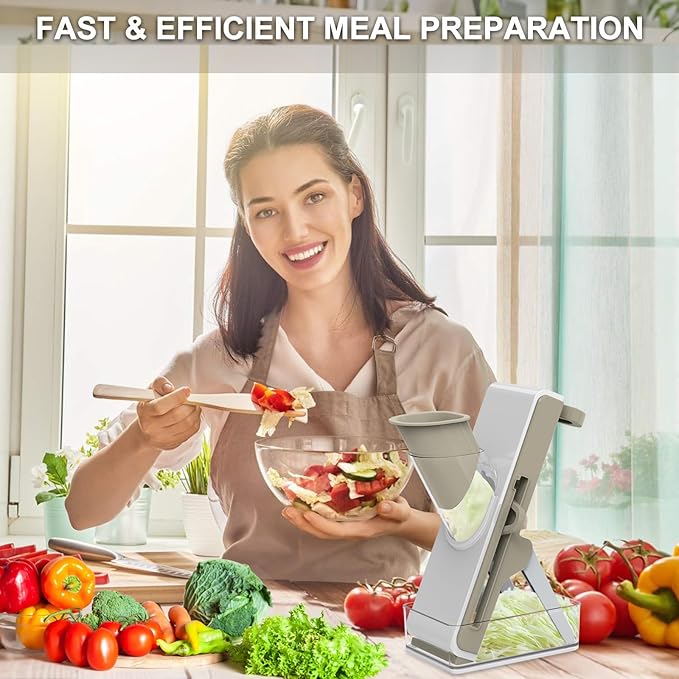 Eletronova Safe Mandoline Slicer for Kitchen, Vegetable Slicer for Kitchen,Kitchen Food Slicer, French Fry Cutter Julienne Dicer for Vegetables Grey (White & Green) (White & Light Gray)