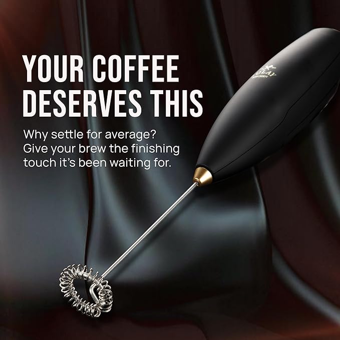 Zulay Kitchen Powerful Milk Frother Wand With Duracell Batteries - Ultra Fast Handheld Drink Mixer - Electric Whisk Foam Maker for Coffee, Lattes, Cappuccino & Matcha - Z1 Motor - Exec Black Gold