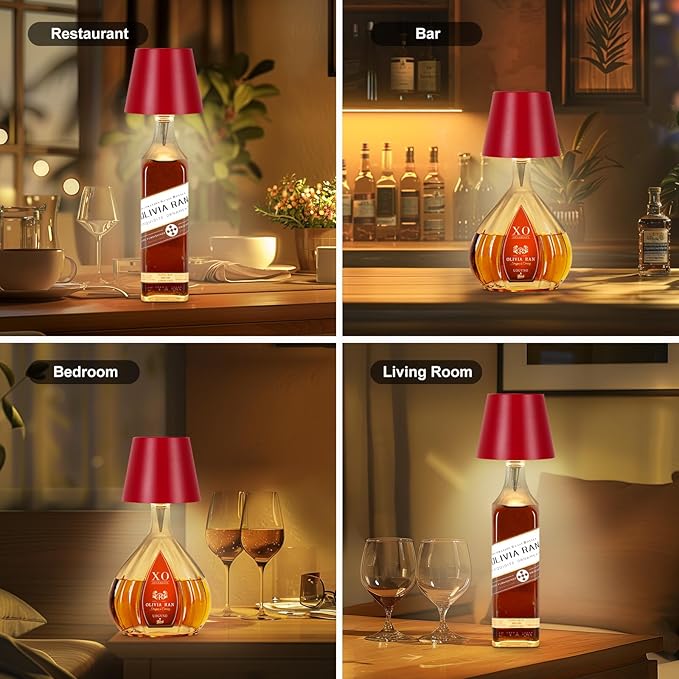 Wireless Bottle Lamp, 2026 New 3 Color Rechargeable Wine Bottle Lights for Bars Restaurants (Wine red, 1PC)