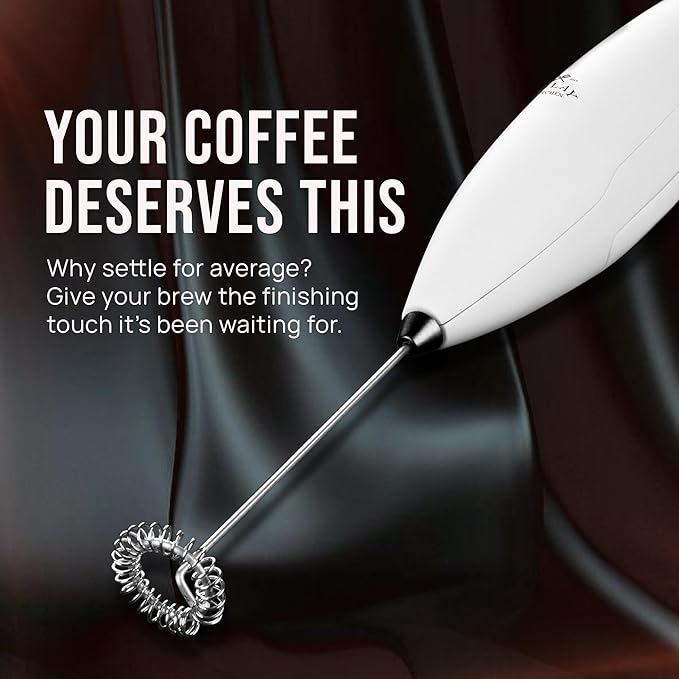 Zulay Kitchen Powerful Milk Frother Wand With Duracell Batteries - Ultra Fast Handheld Drink Mixer - Electric Whisk Foam Maker for Coffee, Lattes, Cappuccino & Matcha - Z1 Motor - Exec White & Black