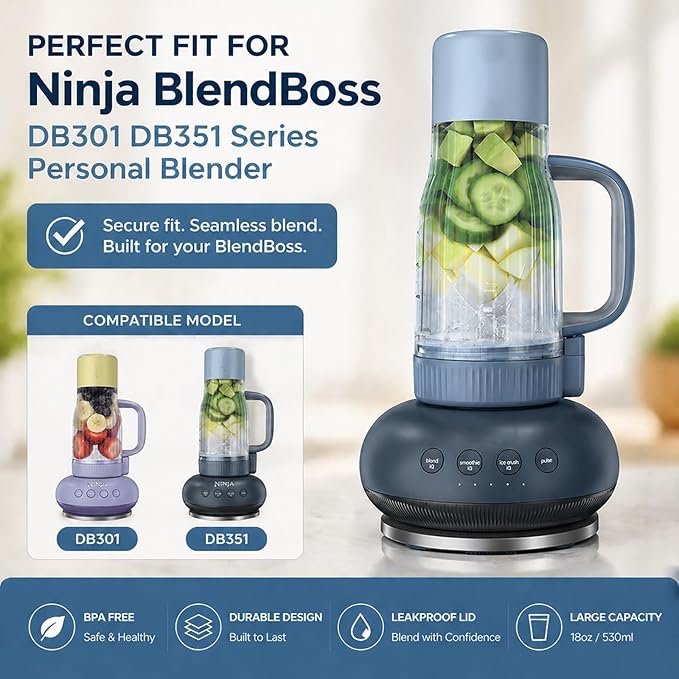 26oz Replacement Tumbler Cup for Ninja BlendBOSS, Leakproof Travel Blender Cup with Handle & Flip Cap Compatible with Ninja BlendBOSS DB300BL2, DB351PK1, DB351PK1BRN (Cyberspace)