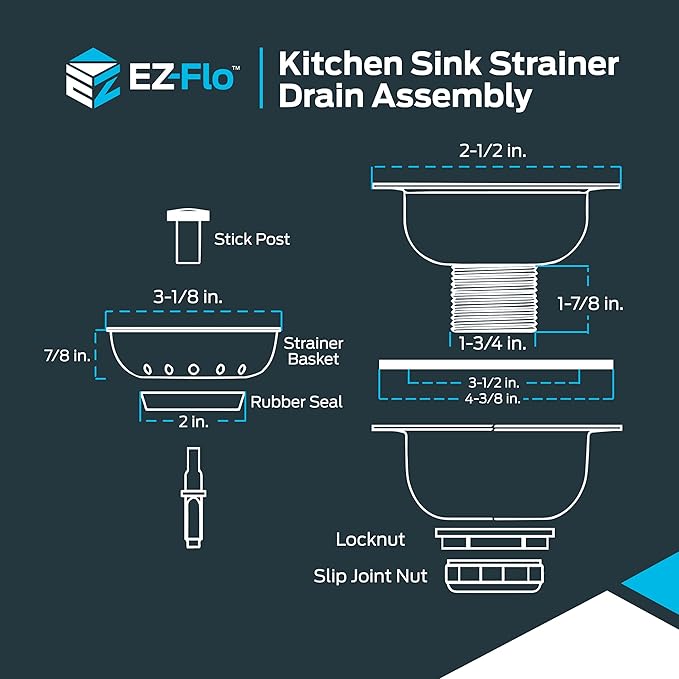 EZ-FLO Double Cup Kitchen Sink Drain Assembly, Sink Strainer fits 3-1/2 inch to 4 inch Opening, 1-7/8 inch Extended Shank, Stainless Steel, 30019
