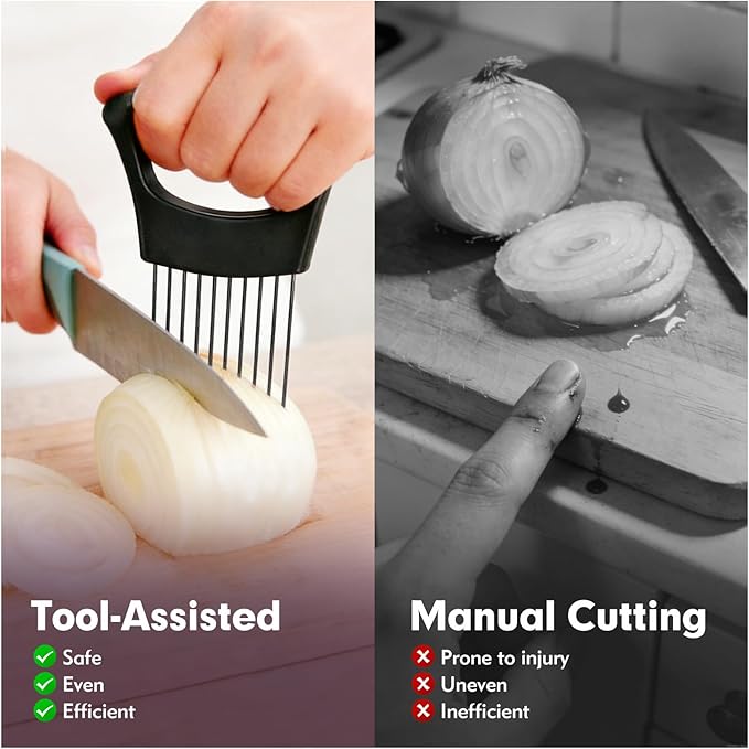 Onion Holder for Slicing, Stainless Steel Onion Slicer Holder, Onion Slicer Cutter Chopper, Vegetable Fruit Tomato Slicer, Food Vegetable Chopper, Kitchen Gadgets