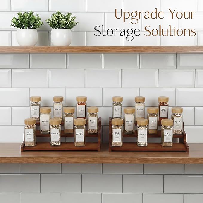 Spice Rack Organizer for Cabinet,Bamboo 12in Tiered Spice Rack,Used for Kitchen Countertops and Food Storage Room Organizer,Specially Designed for Jars and Spice Bottles (Walnut, M)