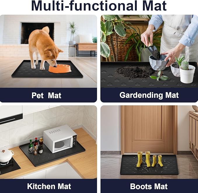 Under Sink Mat 34" x 22" Waterproof Kitchen Cabinet Mat, Flexible Under Sink Liner, Kitchen Bathroom Cabinet Mat Protector for Drip Leak Spill (Black)