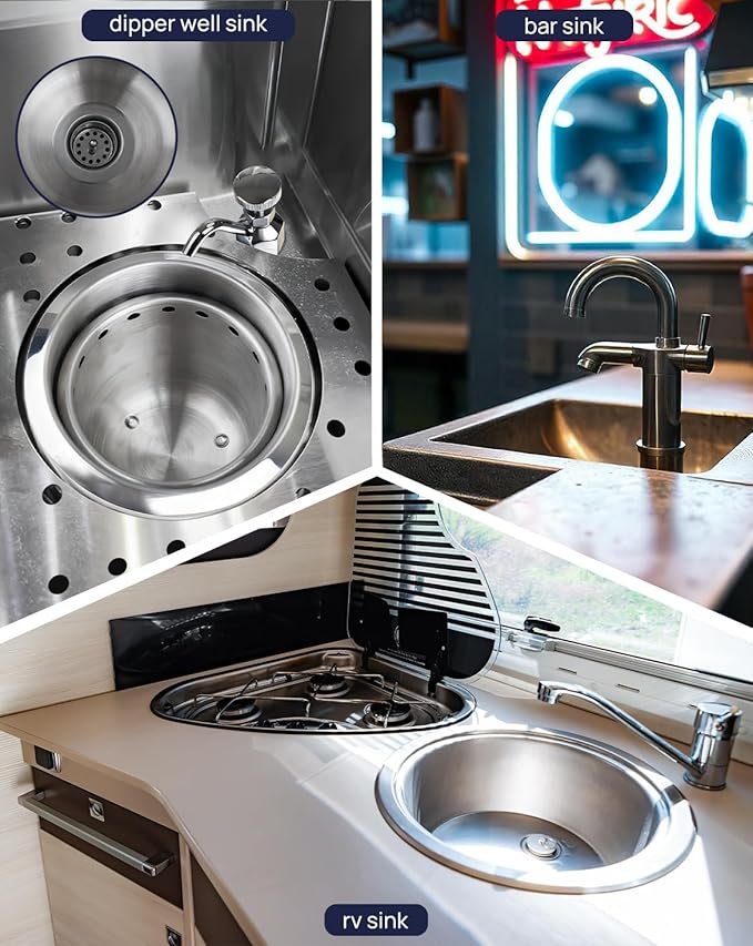 2" Stainless Steel RV Sink Drain Strainer Basket, Prep Bar Sink Drain Assembly, Small Drain Fits 2-Inch Openings