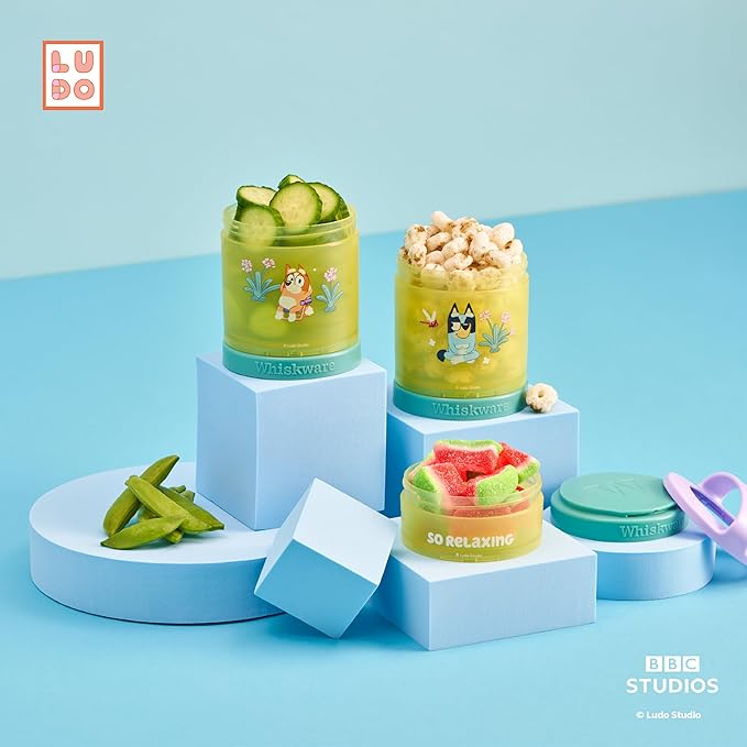 Whiskware Bluey Stackable Snack Containers for Kids and Toddlers, 3 Stackable Snack Cups for School and Travel, Bluey and Bingo (Pack of 1)