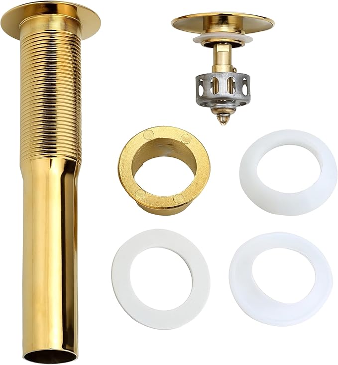 Rockgoya Bathroom Sink Drain, 2 Pack Gold Drain Stopper Bathroom Sink Without Overflow, Pop Up Drain Assembly with Detachable Strainer Basket, Built-in Anti-Clogging Strainer,Stainless Steel