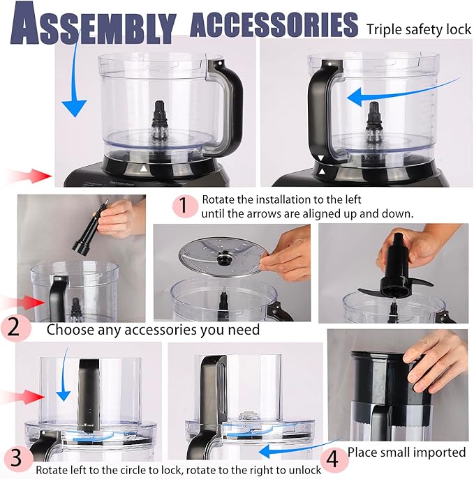 14 Cup Large Food Processor, XL Bowl, Large Chute for Blending, Mixing, Shredding, and Slicing, Meat and Vegetable Chopping, Doughing, All in One for kitchen,4 Speeds, 600W
