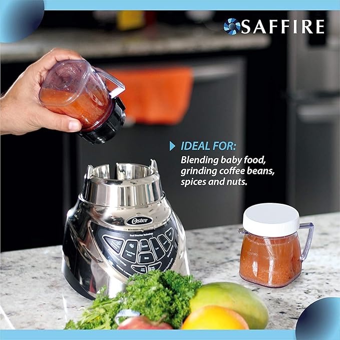 Replacement Mini 1-cup Plastic Jar by Saffire, fits most Oster Blenders (4 Pieces)