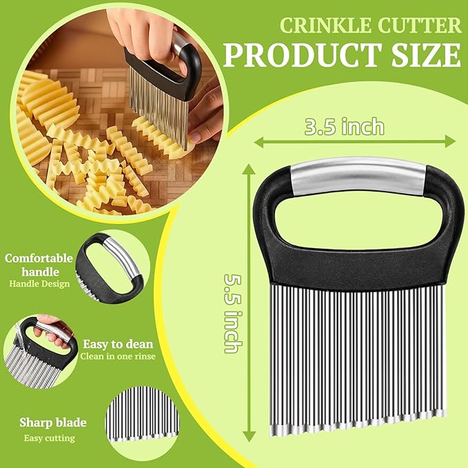 FANTEXY Crinkle Cutter for Veggies, Stainless Steel French Fry Cutter for Potatoes Cucumbers Carrot, Wavy Chopper Waffle Fry Cutter, Black