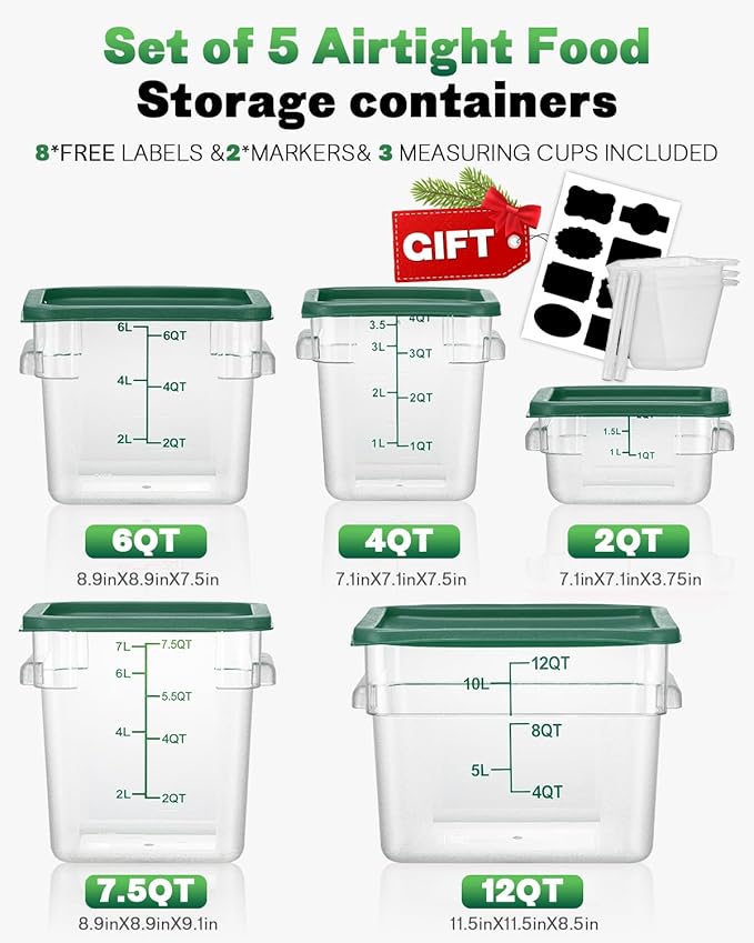 4QT NSF Food Storage Containers, Green