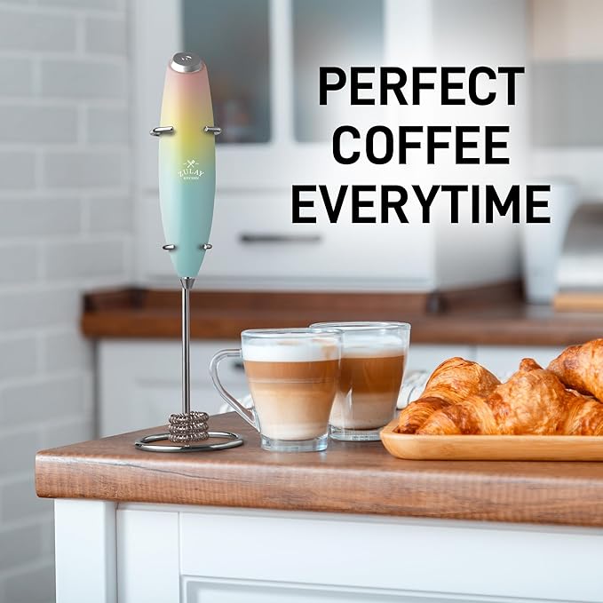 Zulay Kitchen Powerful Milk Frother Wand With Duracell Batteries - Ultra Fast Handheld Drink Mixer - Electric Whisk Foam Maker for Coffee, Lattes, Cappuccino & Matcha - Triple Whisk - Pink Sunrise