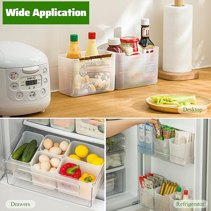 5 Pack Refrigerator Organizer Box, Plastic Refrigerator Side Door Storage Containers, Space-Saving Organizer Bins for Refrige, Refrige Drawers for Fruit and Vegetable (Clear,S×3+L×2)