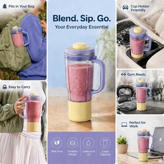 26oz Replacement Tumbler Cup for Ninja BlendBOSS, Leakproof Travel Blender Cup with Handle & Flip Cap Compatible with Ninja BlendBOSS DB351 Series (Lavender)