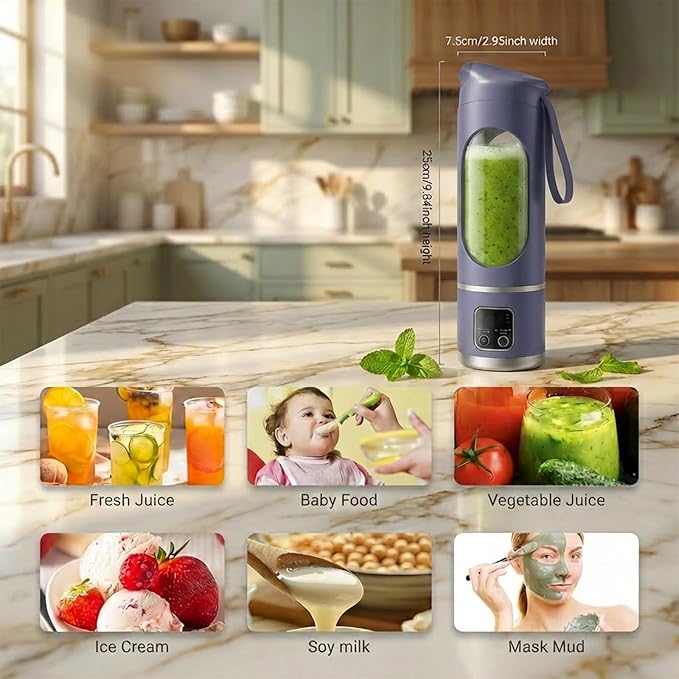 Portable Personal Electric Blender,500ML Portable Shakes and Smoothies Blender,12 Blades USB Rechargeable Small Blenders、Mixing、Compact、Convenient and Versatile (Purple)