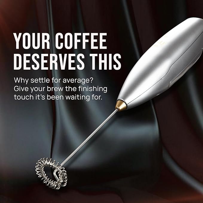 Zulay Kitchen Powerful Milk Frother Wand With Duracell Batteries - Ultra Fast Handheld Drink Mixer - Electric Whisk Foam Maker for Coffee, Lattes, Cappuccino & Matcha - Z1 Motor - Exec Silver Gold