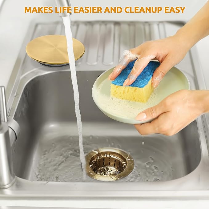 BOTEMY Kitchen Sink Drain Assembly with Removable Deep Basket Strainer, Anti-Clog Sink Drain Kit, Stainless Steel & ABS, Easy Clean Lift-Out Strainer, Fits Standard 3-1/2 Kitchen Sinks - Gold