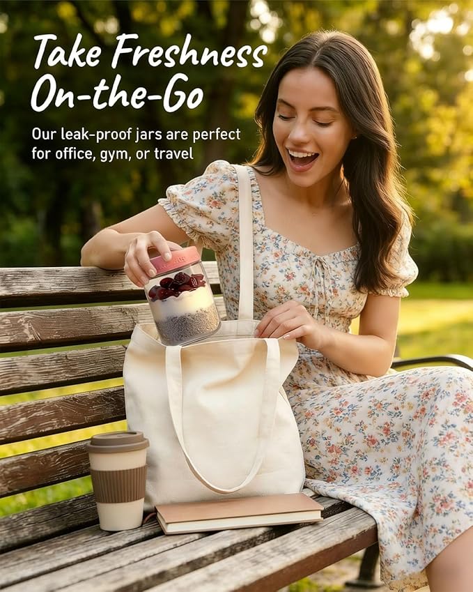 16 OZ 4Pack, Overnight Oats Jars with Lids, Glass Meal Prep Containers, Airtight Mason Jars for Breakfast, Yogurt Parfait, Salad & Smoothies, Leakproof and Reusable Food Storage Jars(4-2)
