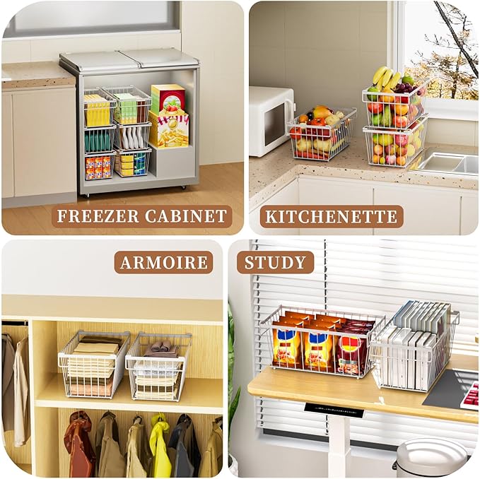 Enhanced Leak-Proof Bottom - Freezer Organizer Bins ,4 Pack Stackable Deep Freezer Organizer Bins for 7 Cu.FT Small Chest Freezer,organization and storage,pantry organizers(white)