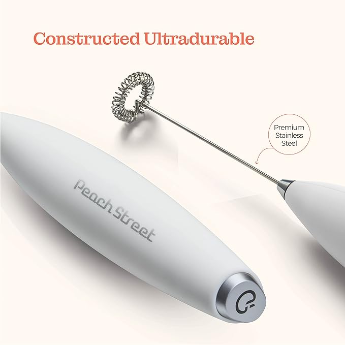 Powerful Handheld Milk Frother, Mini Milk Foamer, Battery Operated (Not included) Stainless Steel Drink Mixer for Coffee, Lattes, Cappuccino, Frappe, Matcha, Hot Chocolate.