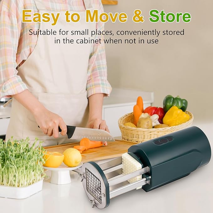 SIXRARI Electric French Fry Cutter, Automatic Potato Cutter Stainless Steel with 1/2 & 3/8 Inch Blade, Commercial and Household Potato Slicer, Vegetable Cutter, Use for Carrot Apple