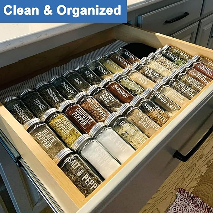 Expandable Spice Drawer Rack Organizer Insert for Kitchen Cabinet - Multi Tier Adjustable Spice Storage Shelf for Seasoning and Jar, Pack of 6