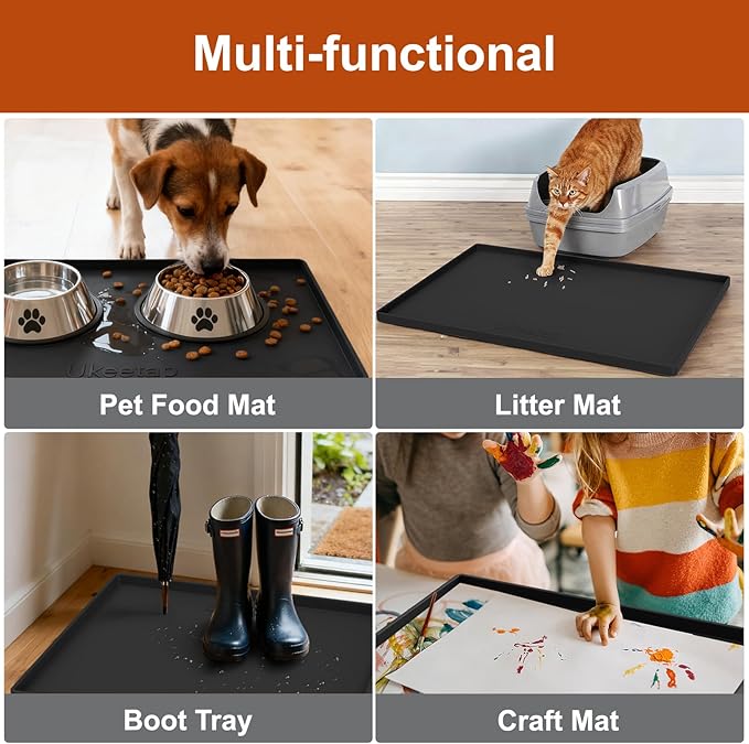 ukeetap Extra Thick Silicone Mat Waterproof with Raised Edge 34" x 22", Under Sink Mat for Kitchen & Bathroom, Kitchen Cabinet Liner, Multi-Purpose for Storage & Protection, Black