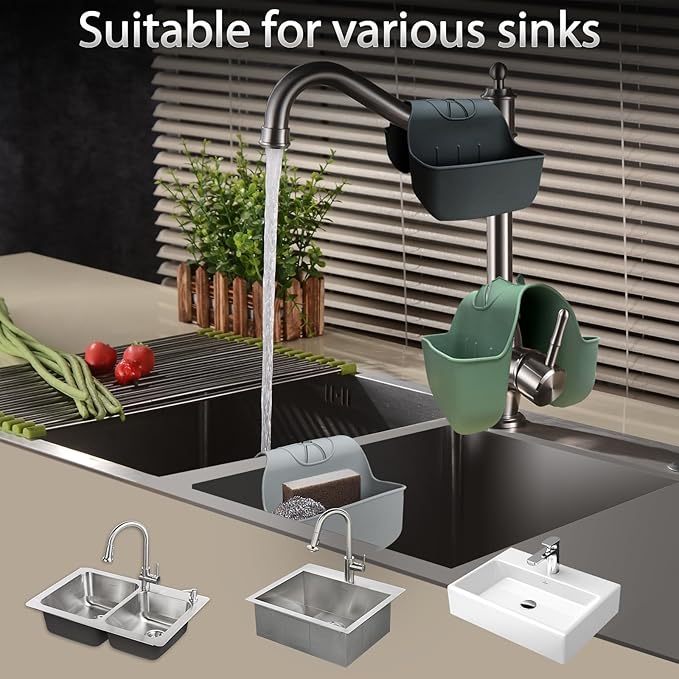 1Pc Sponge Holder for Kitchen Sink, Silicone Saddle Caddy Organizer Rack, Sponges Holder Over Faucet, Hanging Kitchen Sink Organizer Accessories Rack Basket-(Grey)