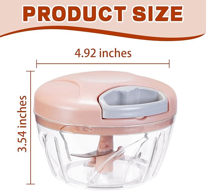 Manual Food Processor Vegetable Chopper, Portable Hand Pull String Garlic Mincer Onion Cutter for Veggies, Suitable for Vegetables, Ginger, Garlic, Fruits, Onion, Potato, Salad (Pink 500 ml)
