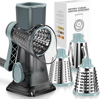 Cheese Grater Vegetable Cheese Shredder Slicer Grater for Kitchen 3 Changeable Blades for Cheese Potato Zucchini Nuts Chocolate (Grey Blue)