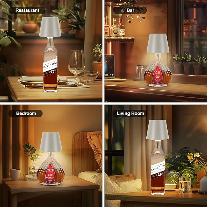 Wireless Bottle Lamp, 2026 New 3 Color Rechargeable Led Wine Bottle Lights for Bars Restaurants (Gray, 1PC)