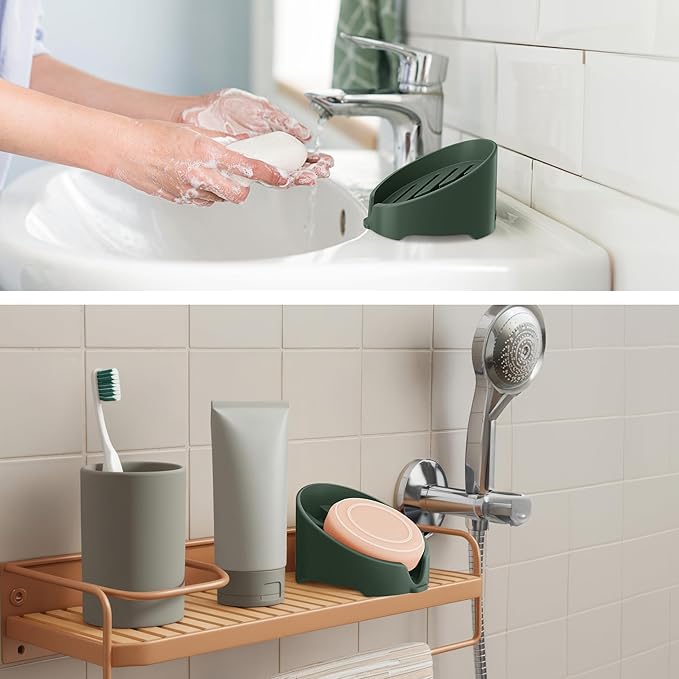 NiHome Silicone Sponge Holder Compatible with Scrub Daddy Mommy Sponges for Kitchen & Bathroom, Auto Draining Organizer, Holds Multiple Sponges & Cleaning Tools, Food-Grade,Dishwasher Safe(Dark Green)