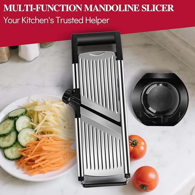 Masthome Mandoline Food Slicer Adjustable Thickness for Cheese Fruits Vegetables Stainless Steel Food Cutter Slicer Dicer with Extra Brush and Blade Guard for Kitchen