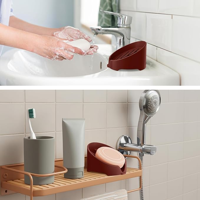 NiHome Silicone Sponge Holder Compatible with Scrub Daddy Mommy Sponges for Kitchen & Bathroom, Auto Draining Organizer, Holds Multiple Sponges & Cleaning Tools, Food-Grade,Dishwasher Safe (Dark Red)