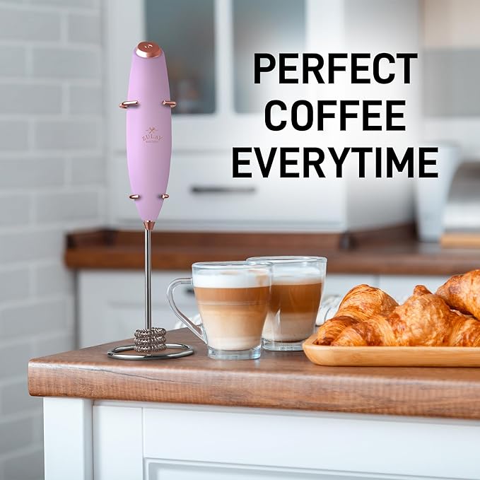 Zulay Kitchen Powerful Milk Frother Wand With Duracell Batteries - Ultra Fast Handheld Drink Mixer - Electric Whisk Foam Maker for Coffee, Lattes, Cappuccino & Matcha - Triple Whisk - Regal Lavender