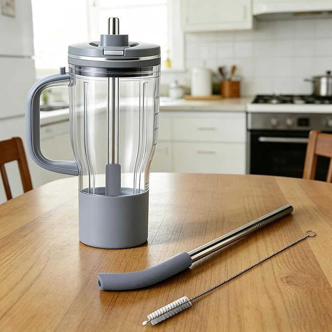 2Pcs Replacement Straw for Ninja BlendBOSS Personal Smoothie Blender Cup, Reusable Glass Straws Compatible With Ninja BlendBOSS Travel Tumbler (Grey)