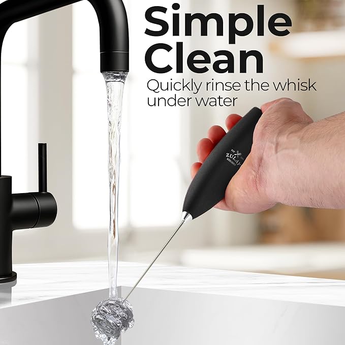 Zulay Kitchen Powerful Milk Frother Wand With Duracell Batteries - Ultra Fast Handheld Drink Mixer - Electric Whisk Foam Maker for Coffee, Lattes, Cappuccino & Matcha - Triple Whisk - Quartz Obsidian
